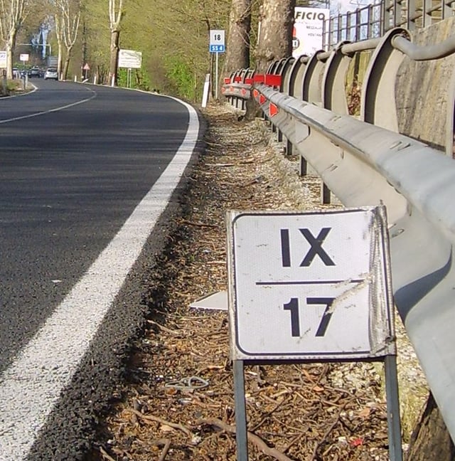 Sign at 17.9 km on route SS4 Salaria, north of Rome