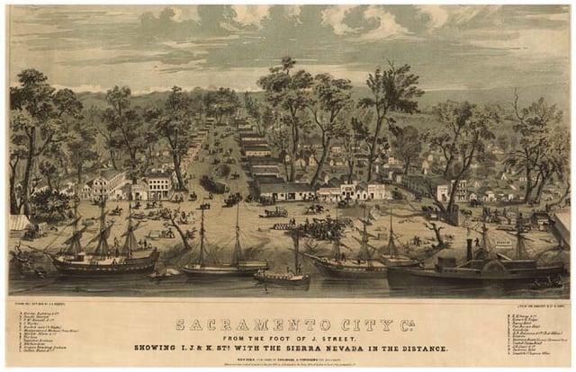 Sacramento in 1849, when the city was an economic center of the California Gold Rush.