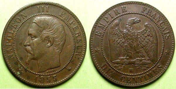 Ten centime coin, 1855
