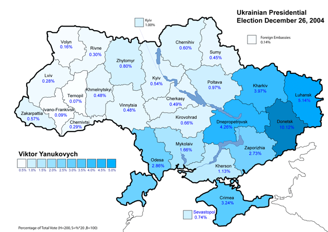 Viktor Yanukovych (Final round) – percentage of total national vote