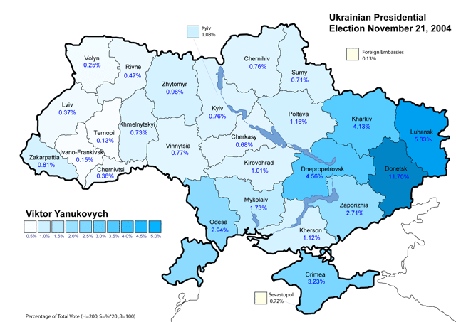 Viktor Yanukovych (Second round) – percentage of total national vote