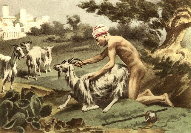 Ancient Greek sodomising a goat", plate XVII from 'De Figuris Veneris' by F.K. Forberg, illustrated by Édouard-Henri Avril.