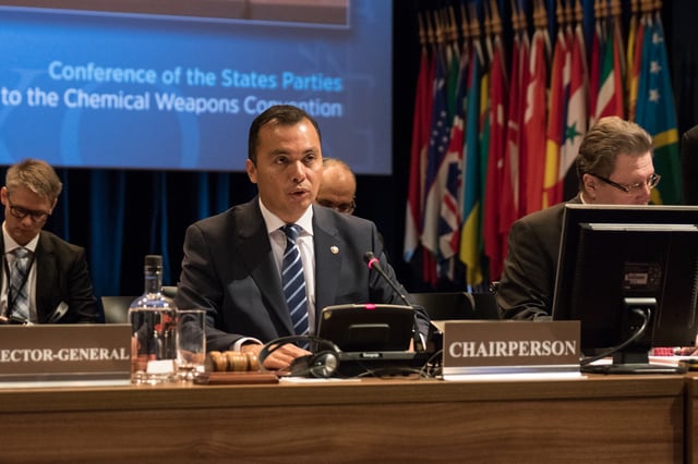 Agustín Vásquez Gómez of the Republic of El Salvador, chairperson of OPCW's Fourth Review Conference, November 2018