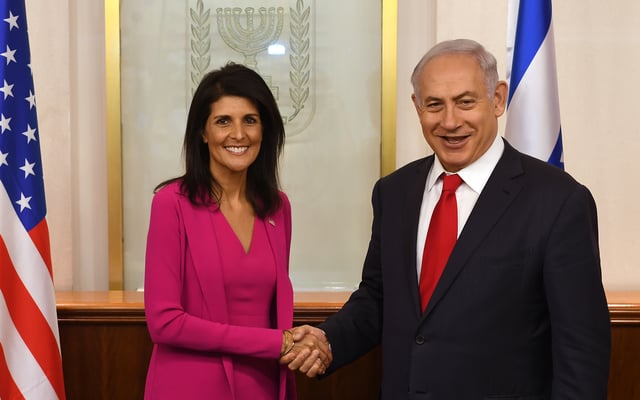 Haley meets Israeli prime minister Benjamin Netanyahu at his office in Jerusalem, June 7, 2017