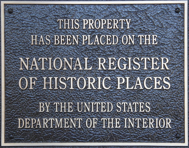 A typical plaque found on properties listed in the National Register of Historic Places.