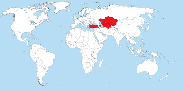 Independent Turkic states shown in red