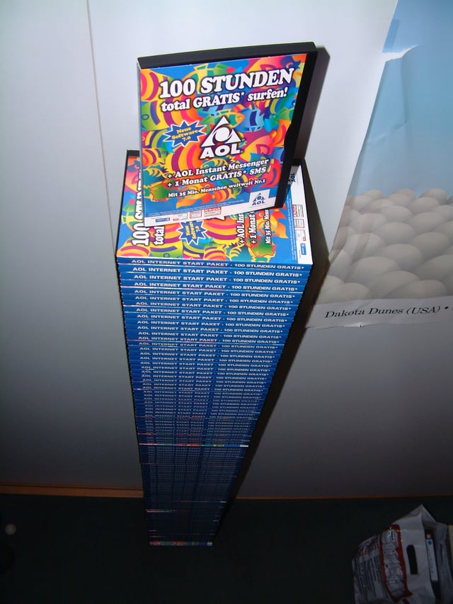 A collection of AOL CDs sent to a student dormitory in Germany, 2002