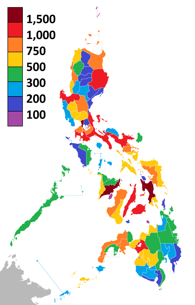 Number of barangays per province of the Philippines.