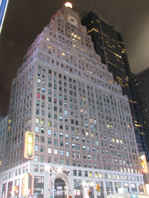 The Paramount Building at 1501 Broadway once housed the Paramount Theatre, where Frank Sinatra had bobby-soxers fainting in the aisles