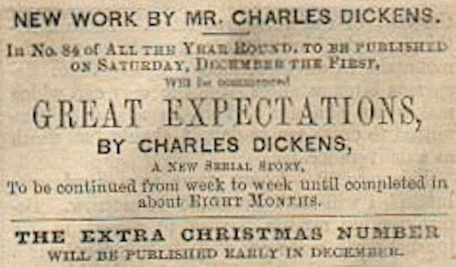 Advertisement for Great Expectations, serialised in the weekly literary magazine All the Year Round from December 1860 to August 1861