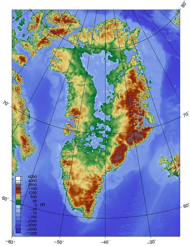 Greenland bedrock, at current elevation above sea level