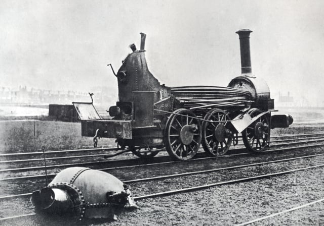 Aftermath of a boiler explosion on a railway locomotive, c.1850