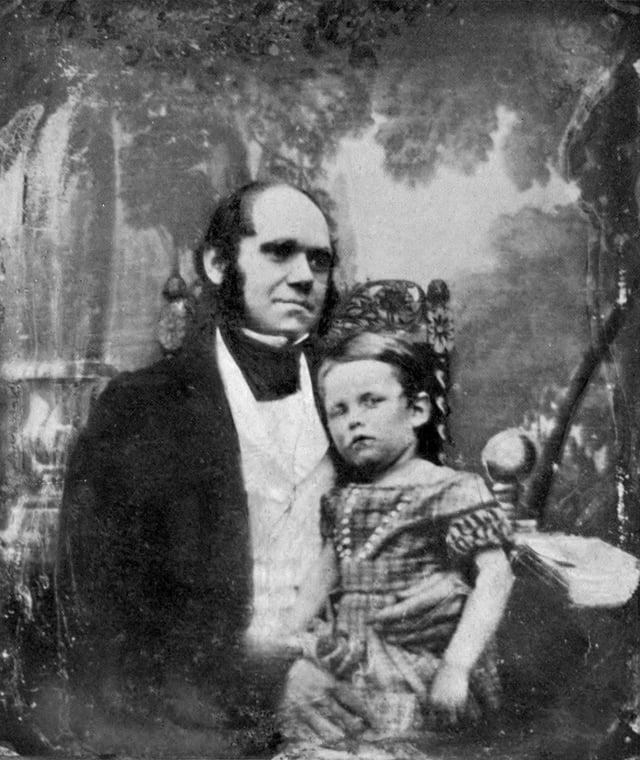 Darwin in 1842 with his eldest son, William Erasmus Darwin