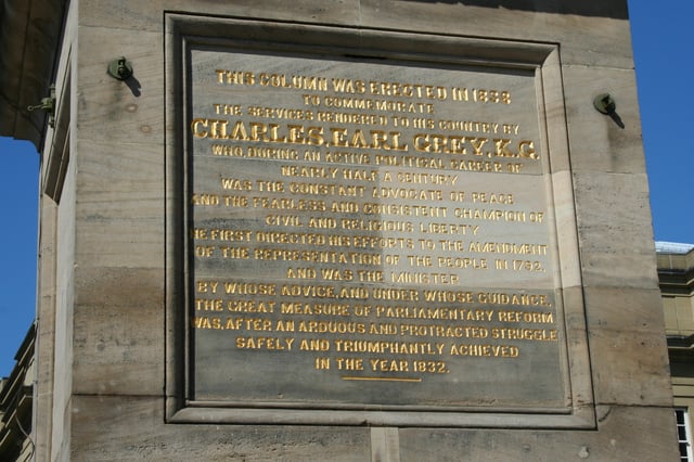 Inscription on Grey's Monument, Newcastle upon Tyne, England