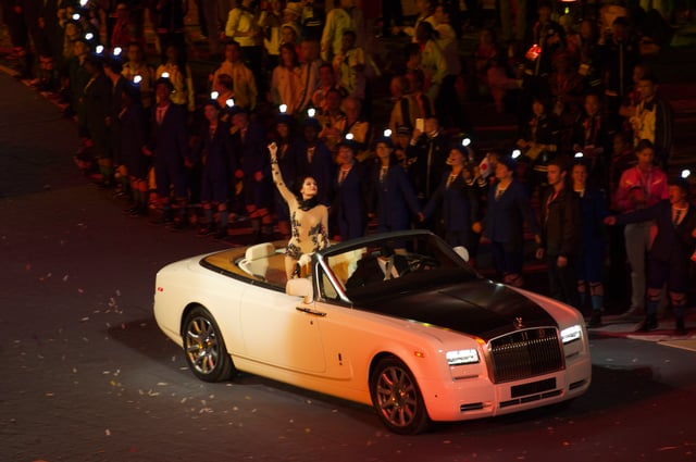 Jessie J performing at the 2012 London Olympics Closing Ceremony