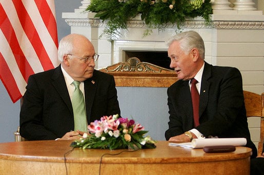 President of Lithuania Valdas Adamkus (right) meets with Vice President Cheney in Vilnius, May 2006