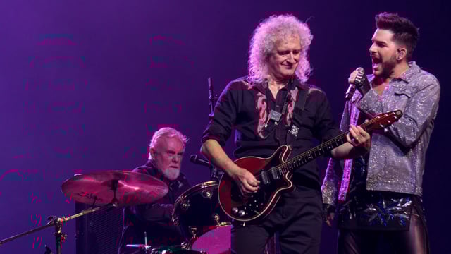 Queen performing with Adam Lambert during their 2017 tour