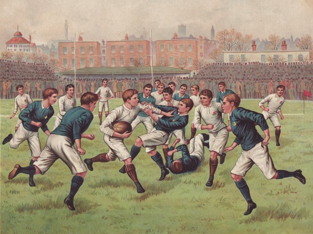 Rugby football match between England and Scotland, c. 1880