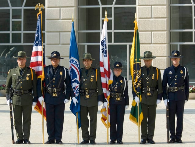 A color guard composed of CBP officers and USBP agents at a Washington, D.C. ceremony in May, 2007.