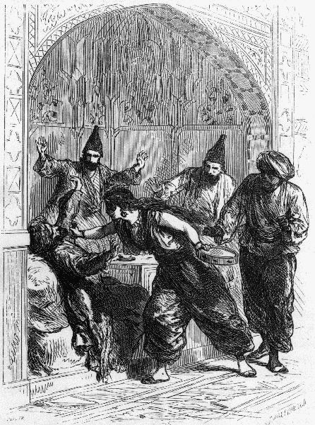 Illustration depicting Morgiana and the thieves from Ali Baba and the Forty Thieves.