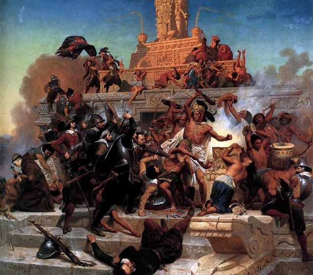 Storming of the Teocalli by Cortés and his troops. Emanuel Leutze. Painting, 1848