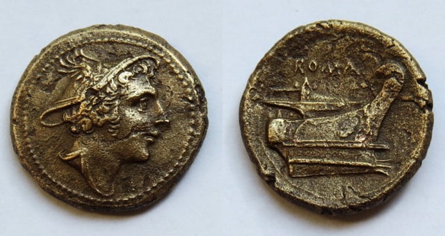 Mercury portrait on a bronze Semuncia (215–211 BC)