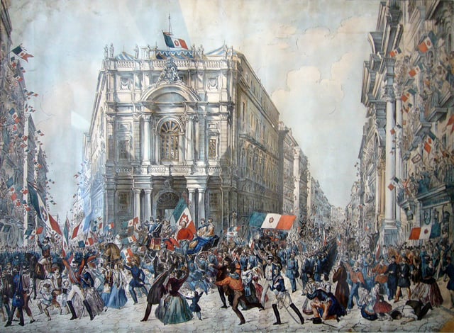 People cheering as Giuseppe Garibaldi enters Naples in 1860