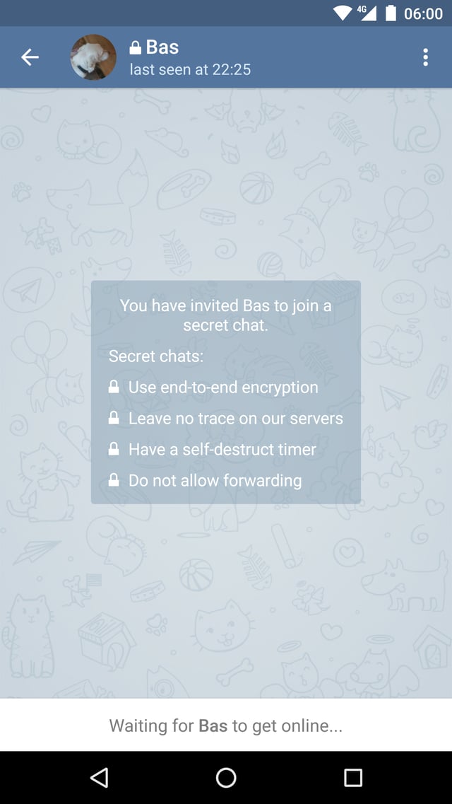 A "secret chat" confirmation notice - screenshot from Android Marshmallow.