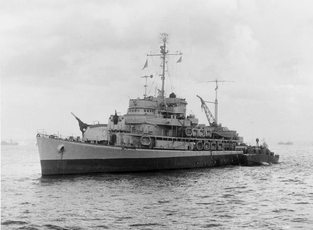 Rear Adm. Lowry's flagship, amphibious command ship Biscayne, anchored off Anzio