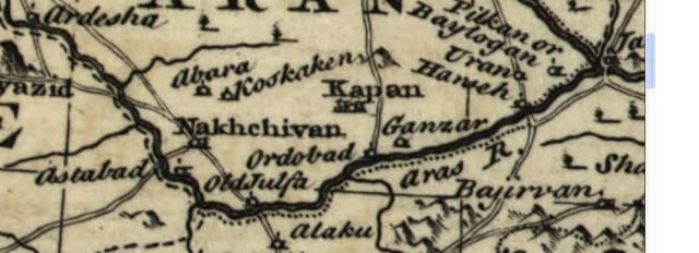 Aras River in the Persian Empire in a map from 1747