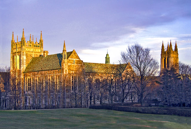 Boston College: the architecture style is Collegiate Gothic, a subgenre of Gothic Revival architecture, a 19th-century movement