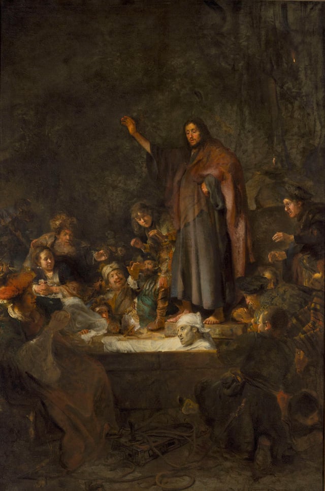 The Raising of Lazarus by Carel Fabritius is displayed in the Gallery of Old Masters
