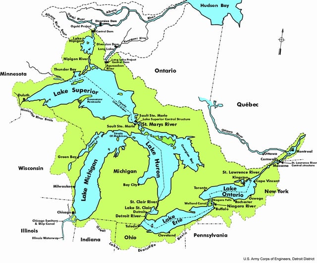 Various national, state, provincial, and municipal jurisdictions govern the Great Lakes