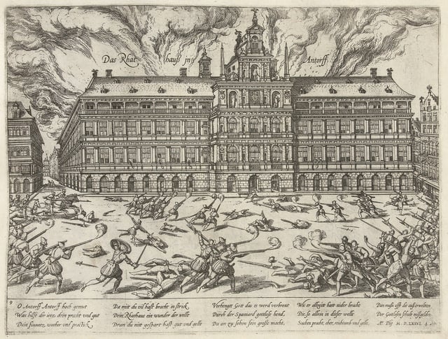 The Sack of Antwerp in 1576, in which about 7,000 people died