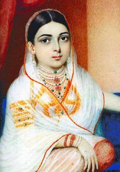 An oil painting of Khair-un-Nissa by George Chinnery. c. 1805. Begum Khair-un-Nissa was a Muslim Indian Hyderabadi noblewoman who fell in love and married the British Lieutenant Colonel James Achilles Kirkpatrick.