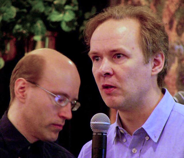 David Axmark (left) and Michael "Monty" Widenius, founders of MySQL AB, in 2003