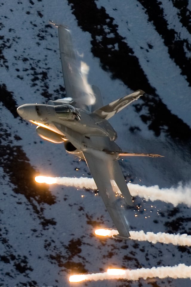 A Swiss Air Force F/A-18 Hornet at Axalp Air Show