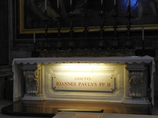The tomb of John Paul II in the Vatican Chapel of St. Sebastian within St. Peter's Basilica