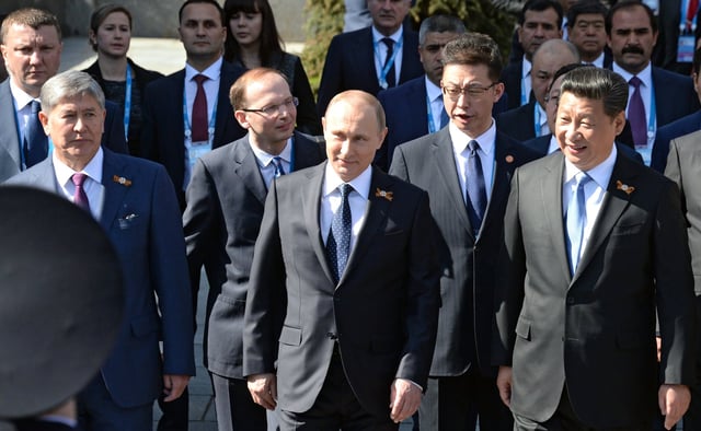 Putin and Chinese President Xi Jinping at the 2015 Moscow Victory Day Parade