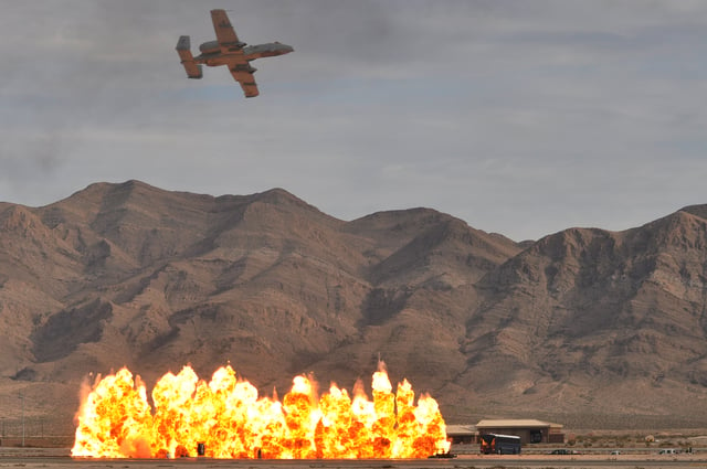 An Air Force A-10 demonstrating close air support at Nellis AFB