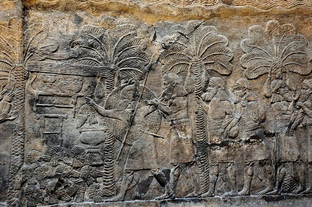 Assyrian military campaign in southern Mesopotamia, beheaded enemies, 7th century BC, from Nineveh, Iraq.