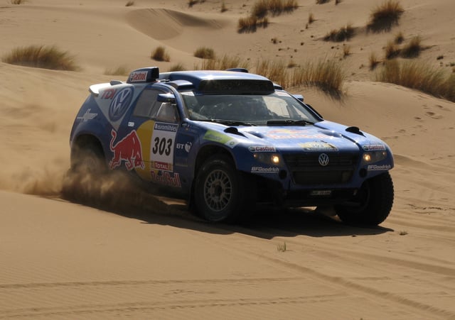 A VW Touareg during the Dakar Rally, which won the event in 2009, 2010 and 2011