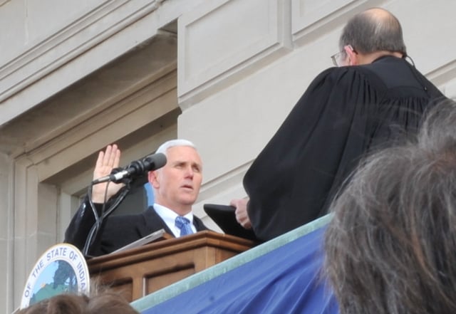 Pence being sworn in as governor of Indiana, January 14, 2013