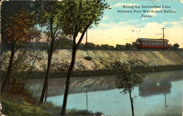 Interurban Line between Fort Worth and Dallas, Texas (postcard, circa 1902–1924)