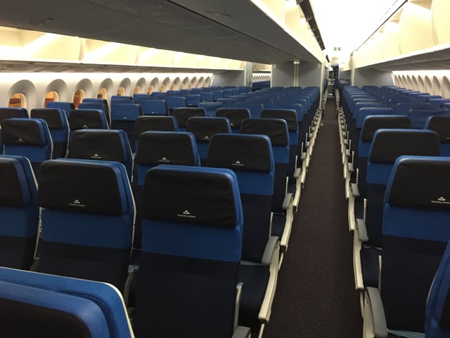 Economy Comfort and Economy Class seats on board a KLM Boeing 787-9 Dreamliner.