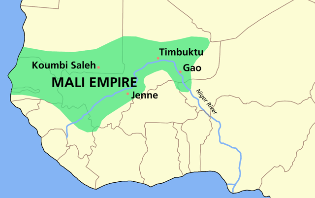 The extent of the Mali Empire's peak