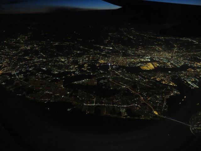 Aerial view of Staten Island from the east at night