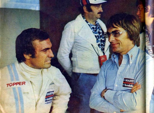 Ecclestone (right) with Carlos Reutemann at the 1975 Austrian Grand Prix