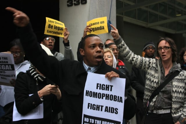 Protests in New York City against Uganda's Anti-Homosexuality Bill.