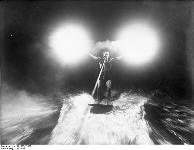 An unusual application of magnesium as an illumination source while wakeskating in 1931